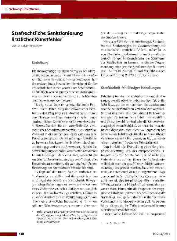 Vorschauseite 1: Strafrechtliche Sanktionierung ärztlicher Kunstfehler