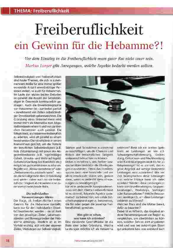 Vorschauseite 1: Freiberuflichkeit ein Gewinn für die Hebamme? !