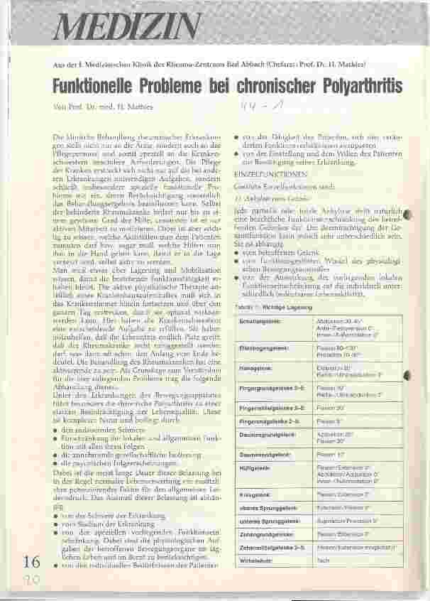 Vorschauseite 1: Funktionelle Probleme bei chroischer Polyarthritis