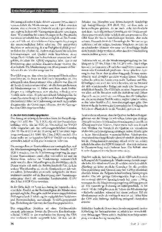 Vorschauseite 2: Mindestmengen bei der Neugeborenenversorgung SGG § 55 Abs. 1 Nr. 1; SGB V § 137 Abs. 3