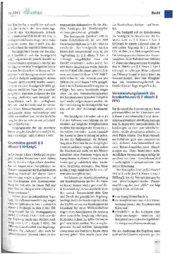 Vorschauseite 2: Die in den Verantwortungsbereich des Krankenhauses fallende Komplikation (§ 2 Absatz 3 FPV)