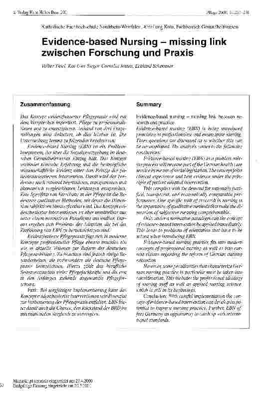 Vorschauseite 1: Evidence-based Nursing - missing link zwischen Forschung und Praxis