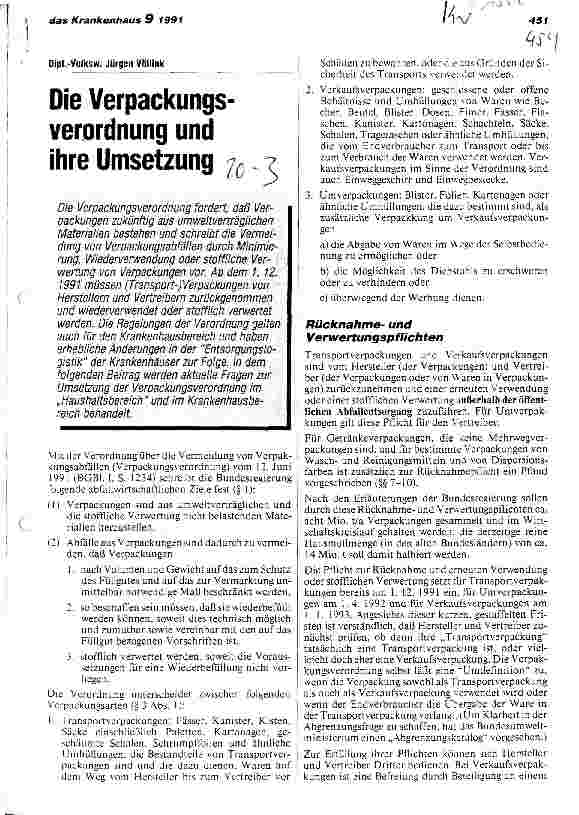 Vorschauseite 1: Die Verpackungsverordnung und ihre Umsetzung