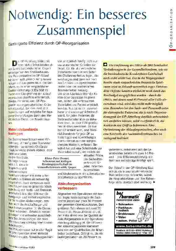 Vorschauseite 1: Notwendig: ein besseres Zusammenspiel Gesteigerte Effizienz durch OP-Reorganisation