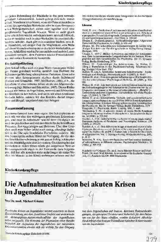 Vorschauseite 1: Die Aufnahmesituation bei akuten Krisen im Jugendalter