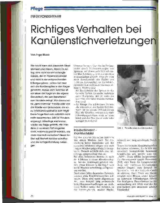 Vorschauseite 1: Richtiges Verhalten bei Kanülenstichverletzungen