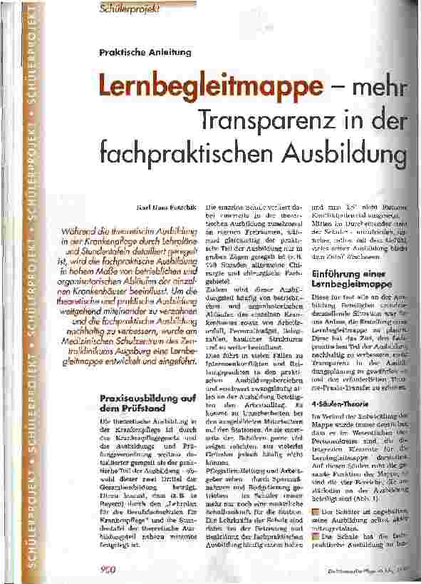 Vorschauseite 1: Lernbegleitmappe - mehr Transparenz in der fachpraktischen Ausbildung Praktische Anleitung