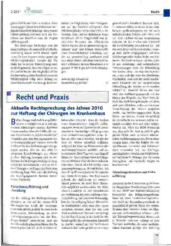 Vorschauseite 1: Aktuelle Rechtsprechung des Jahres 2010 zur Haftung der Chirurgen im Krankenhaus