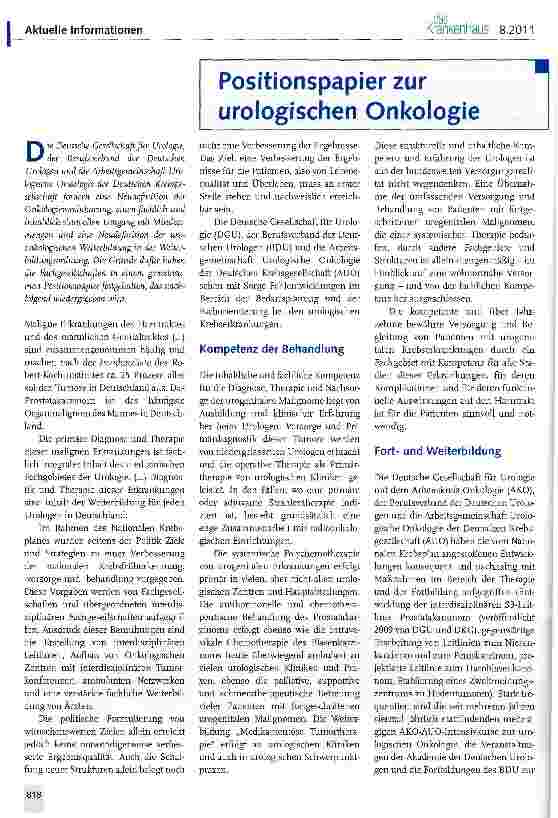Vorschauseite 1: Positionspapier zur urologischen Onkologie
