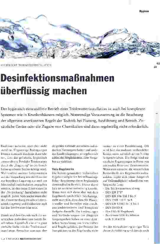 Vorschauseite 2: HYGIENISCHE TRINKWASSERINSTALLATIONDesinfektionsmaßnahmen überflüssig machen