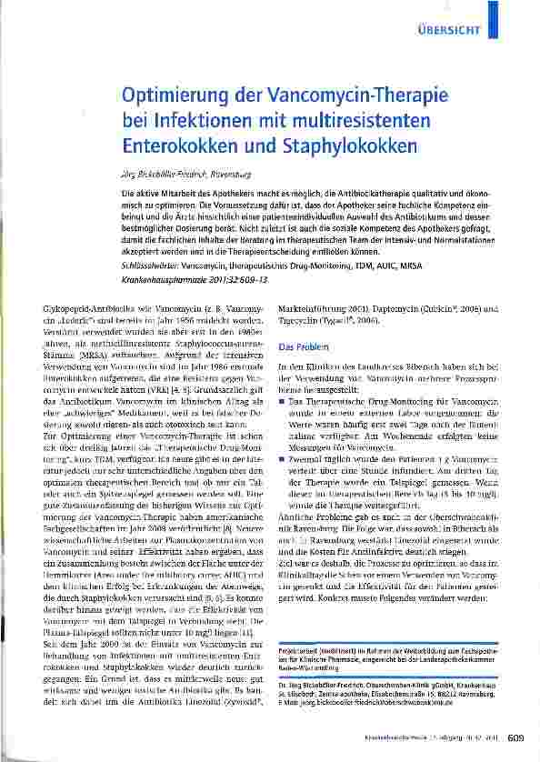 Vorschauseite 1: Optimierung der Vancomycin-Therapie bei Infektionen mit multiresistenten Enterokokken und Staphylokokken