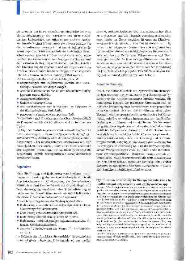 Vorschauseite 4: Optimierung der Vancomycin-Therapie bei Infektionen mit multiresistenten Enterokokken und Staphylokokken