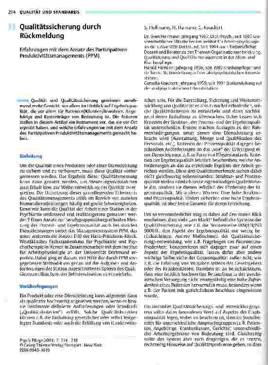 Vorschauseite 1: Qualitätssicherung durch Rückmeldung Erfahrungen mit dem Ansatz des Partizipativen Produktivitätsmanagements (PPM)
