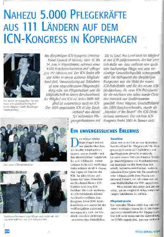 Vorschauseite 1: Nahezu 5000 Pflegekräfte aus 111 Ländern auf dem ICN-Kongress in Kopenhagen