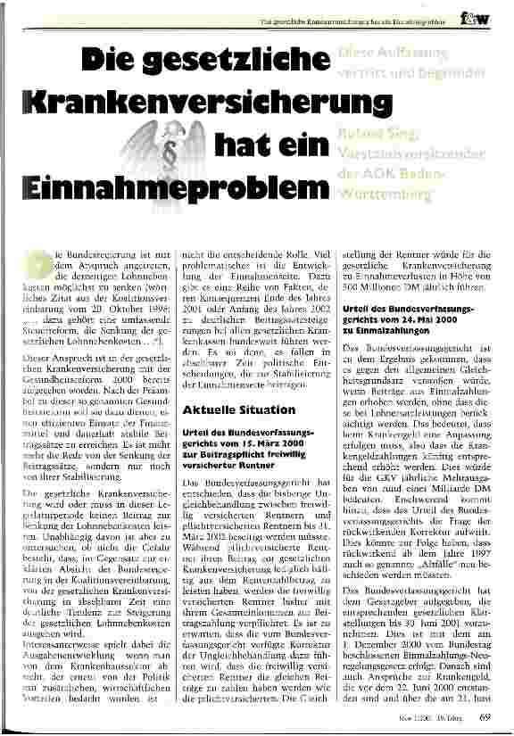 Vorschauseite 1: Die gesetzliche Krankenversicherung hat ein Einnahmeproblem