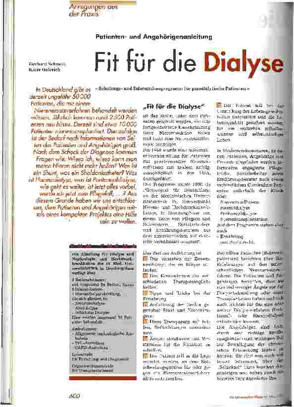 Vorschauseite 1: Patientenund Angehörigenanleitung Fit für die Dialyse