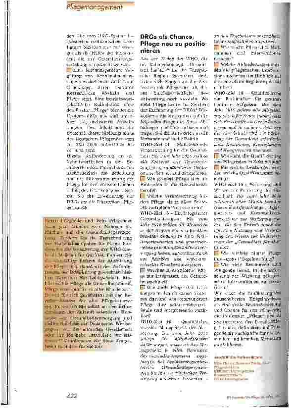 Vorschauseite 5: Wo liegen die Chancen der pauschalierten Vergütungssysteme für die Pflege? Krankenhausfinanzierung