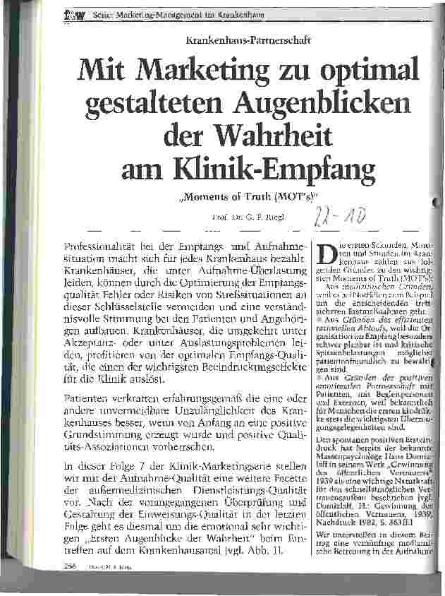 Vorschauseite 1: Mit Marketing zu optimal gestalteten Augenblicken der Wahrheit am Klinik-Empfang