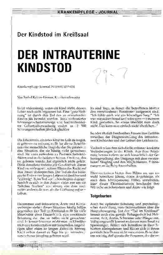 Vorschauseite 1: Der intrauterine Kindstod Der Kindstod im Kreißsaal