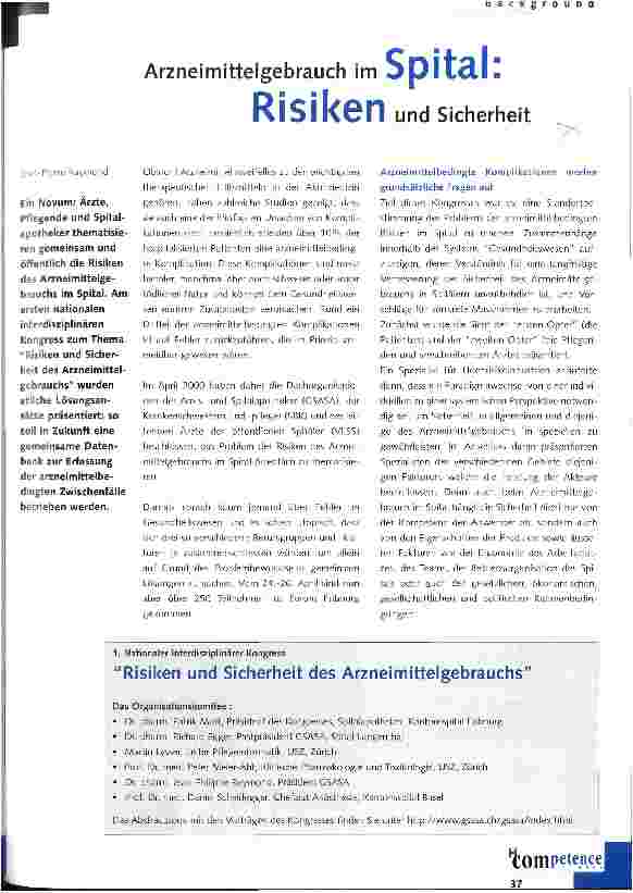 Vorschauseite 1: Arzneimittelgebrauch im Spital: Risiken und Sicherheit