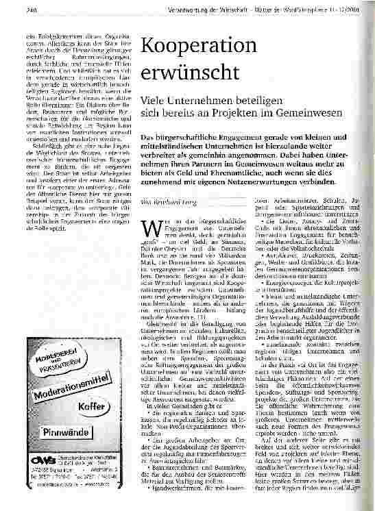Vorschauseite 1: Kooperation erwünscht