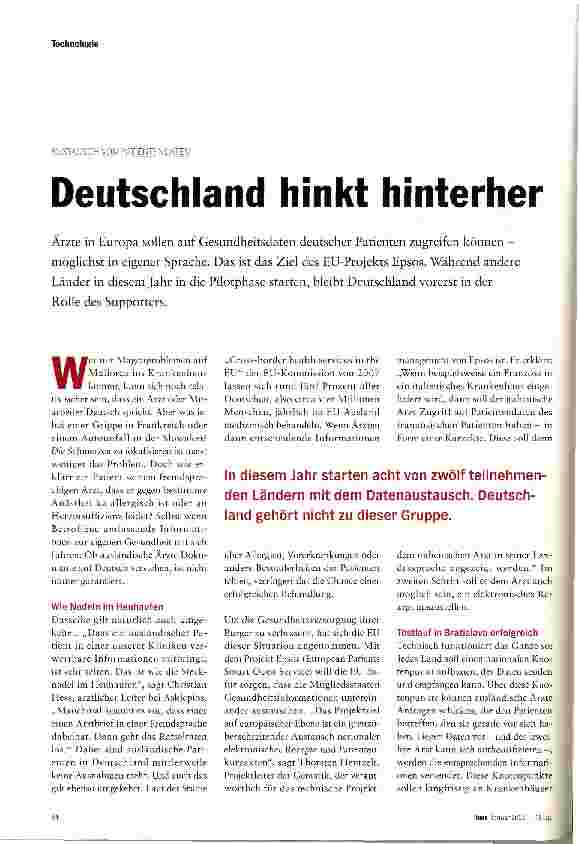Vorschauseite 1: AUSTAUSCH VON PATIENTEN DATENDeutschland hinkt hinterher