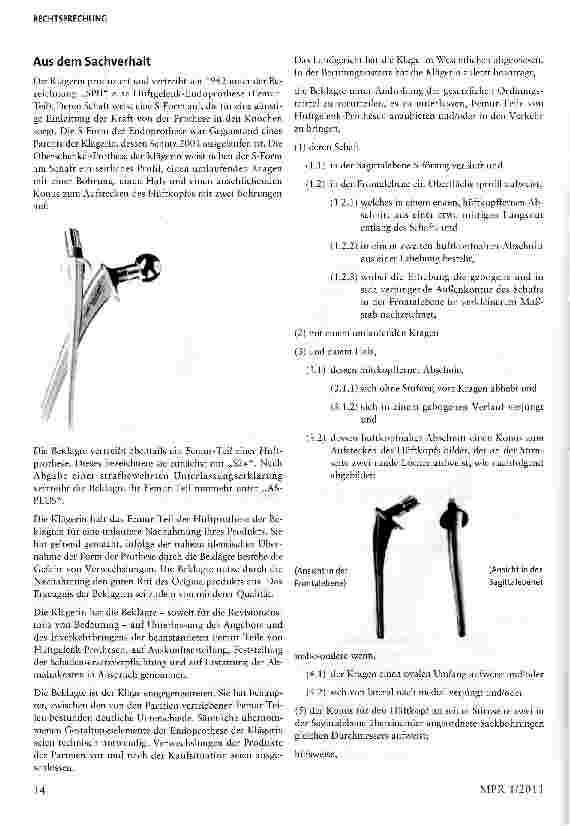 Vorschauseite 2: Unlautere Nachahmung eines Medizinproduktes -Femur-Teil§ 4 Nr. 9 lit. a, lit. b Alt, i, Nr. 11 UWG; § 4 Abs. 2 Satz 1, Satz 2 Nr. 1 MPG
