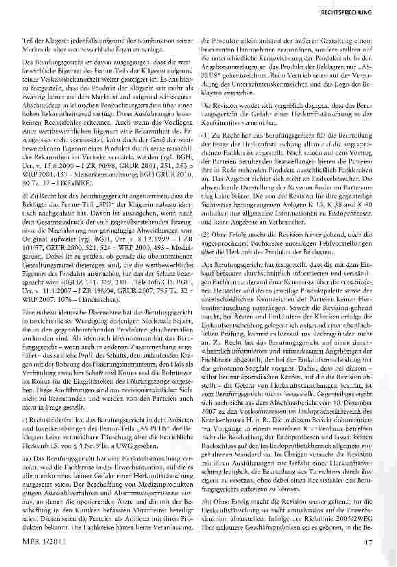Vorschauseite 5: Unlautere Nachahmung eines Medizinproduktes -Femur-Teil§ 4 Nr. 9 lit. a, lit. b Alt, i, Nr. 11 UWG; § 4 Abs. 2 Satz 1, Satz 2 Nr. 1 MPG