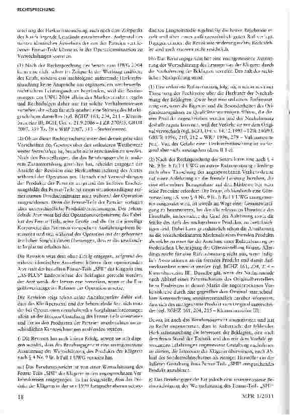 Vorschauseite 6: Unlautere Nachahmung eines Medizinproduktes -Femur-Teil§ 4 Nr. 9 lit. a, lit. b Alt, i, Nr. 11 UWG; § 4 Abs. 2 Satz 1, Satz 2 Nr. 1 MPG