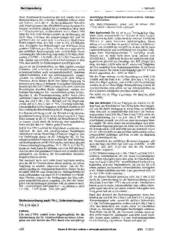 Vorschauseite 1: Stufenzuordnung nach TV-L; UnterbrechungenTVL§16Abs.2