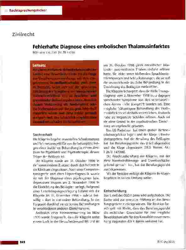 Vorschauseite 1: Fehlerhafte Diagnose eines embolischen Thalamusinfarktes