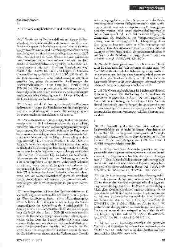 Vorschauseite 3: Anspruch auf Arbeitslosenhilfe und Eigentumsschutz; Verfassungsmäßigkeit der Abschaffung der Arbeitslosenhilfe; Vertrauensschutzprinzip; Zulässigkeit der Verfassungsbeschwerde