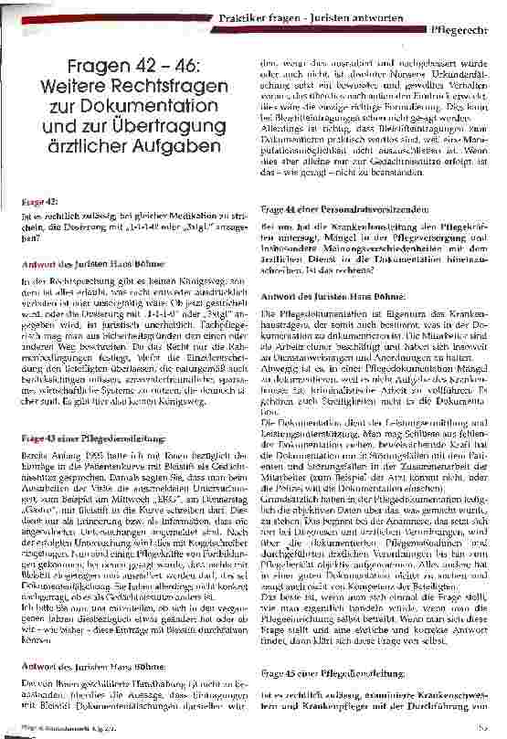 Vorschauseite 1: Fragen 42-46: Weitere Rechtsfragen zur Dokumentation und zur Übertragung ärztlicher Aufgaben