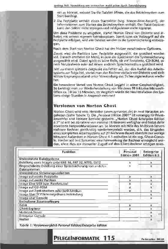 Vorschauseite 3: Vermeidung von technischen Ausfallzeiten durch Datensicherung Systemsicherung mit Norton Ghost (Teil II)