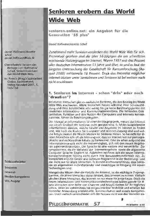 Vorschauseite 1: Senioren erobern das World Wide Web senioren-online.net: ein Angebot für die Generation 55 plus