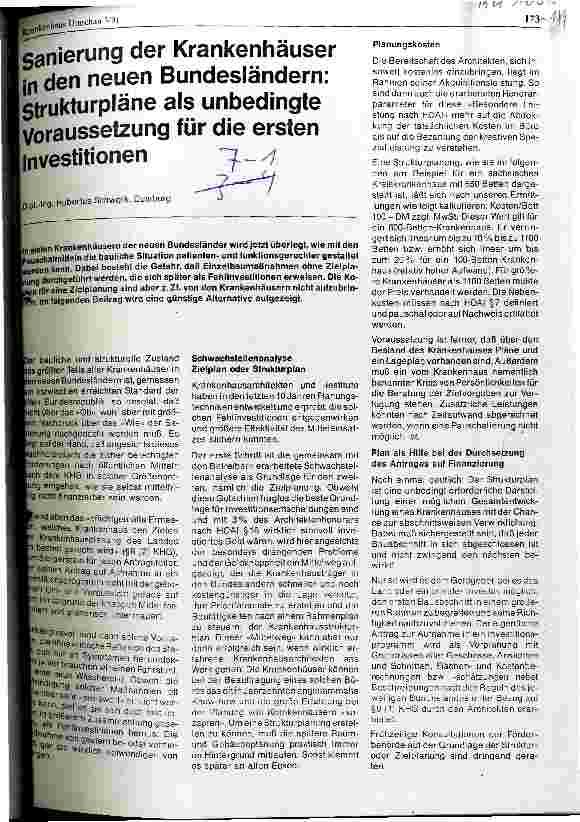 Vorschauseite 1: Sanierung der Krankenhäuser in den neuen Bundesländern: Strukturpläne als unbedingte Voraussetzung für die ersten Investitionen