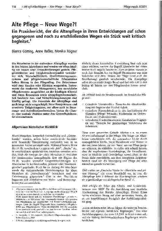 Vorschauseite 1: Alte Pflege - Neue Wege?! Ein Praxisbericht