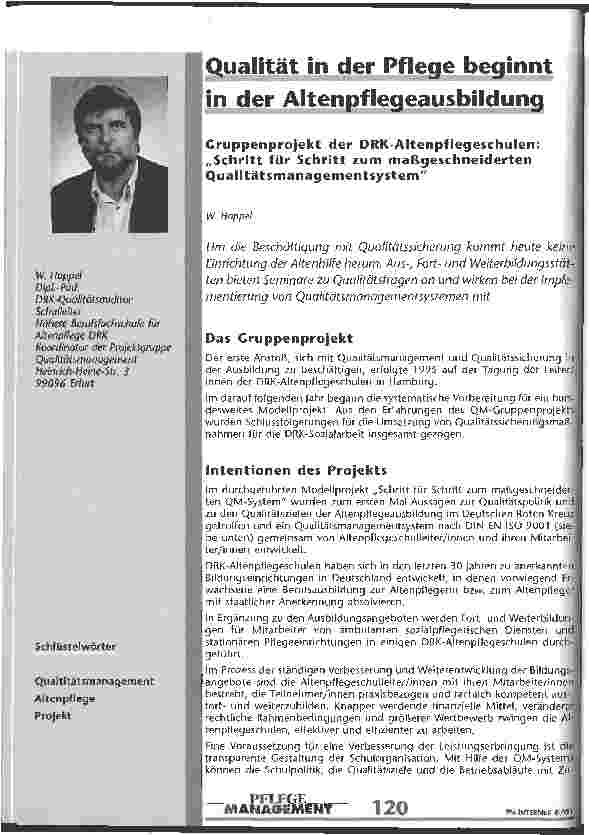 Vorschauseite 1: Qualität in der Pflege beginnt in der Altenpflegeausbildung Gruppenprojekt der DRK-Altenpflegeschulen