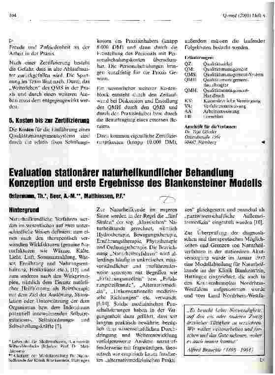 Vorschauseite 1: Evaluation stationärer naturheilkundlicher Behandlung Konzeption und erste Ergebnisse des Blankensteiner Modells
