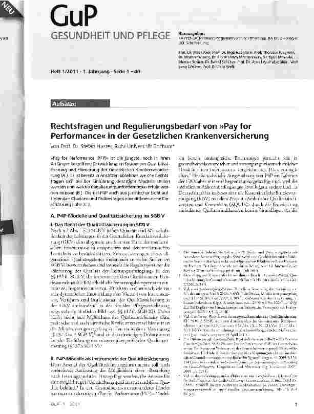 Vorschauseite 1: Rechtsfragen und Regulierungsbedarf von »Pay for Performance« in der Gesetzlichen Krankenversicherung