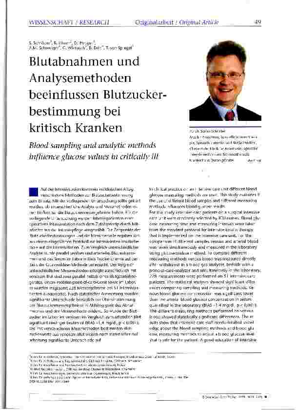 Vorschauseite 1: Blutabnahmen und Analysemethoden beeinflussen Blutzucker-bestimmung bei kritisch Kranken