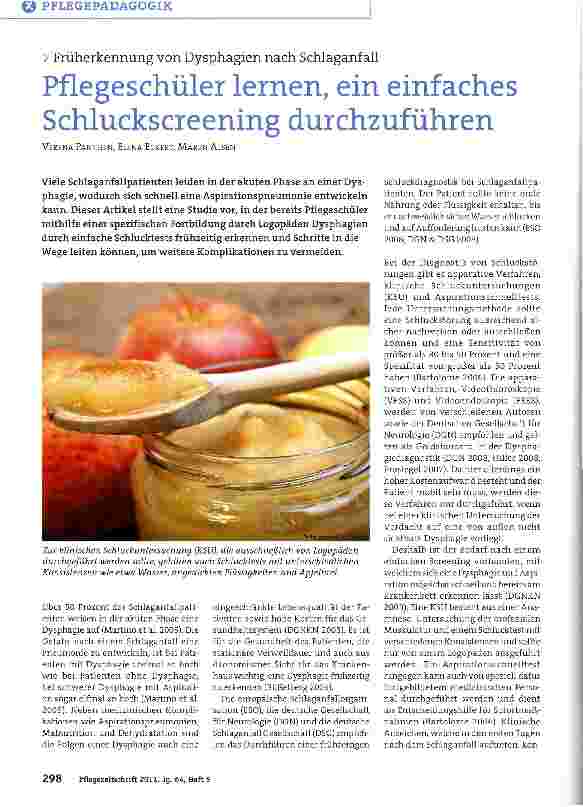 Vorschauseite 1: Pflegeschüler lernen, ein einfaches Schluckscreening durchzuführen