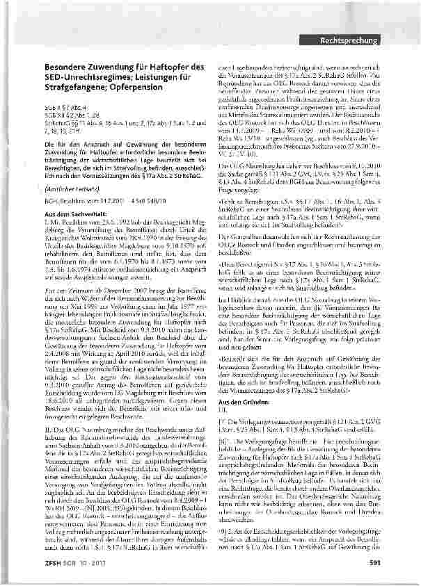Vorschauseite 1: Besondere Zuwendung für Haftopfer des SED-Unrechtsregimes; Leistungen für Strafgefangene; Opferpension SCBII§7Abs. 4 SGBXII§2Abs. 1, 28 StrRehaG §§13 Abs. 4, 16 Abs. 1 und 2, 17a…