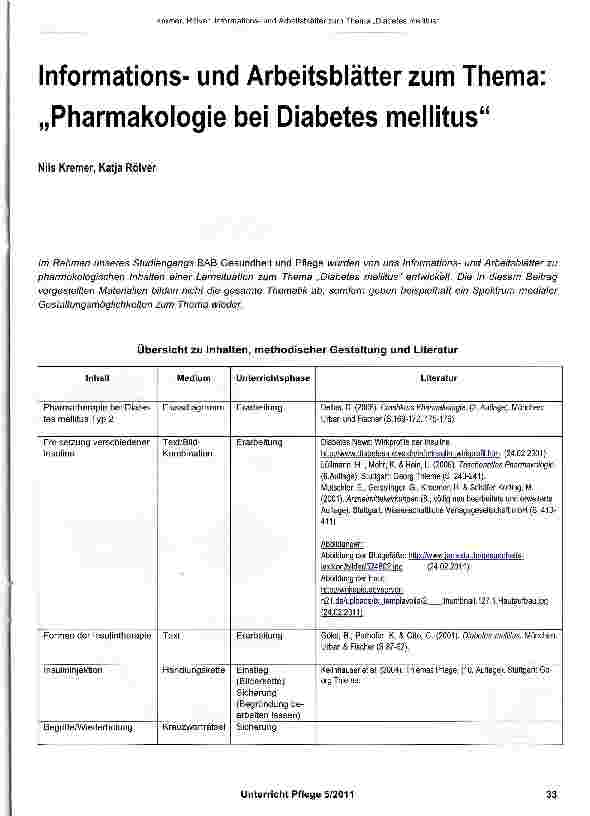 Vorschauseite 1: Informationsund Arbeitsblätter zum Thema „Pharmakologie bei Diabetes mellitus