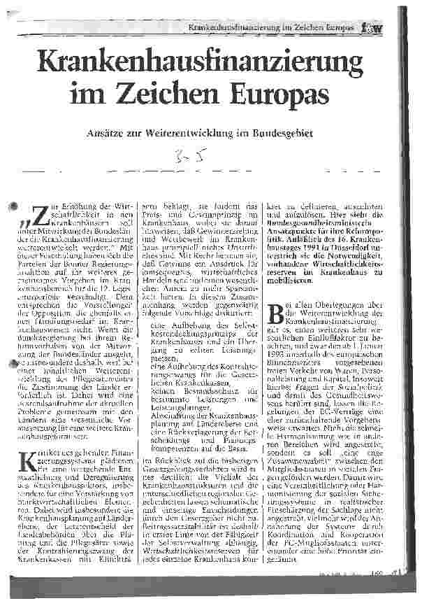 Vorschauseite 1: Krankenhausfinanzierung im Zeichen Europas Ansätze zur Weiterentwicklung im Bundesgebiet