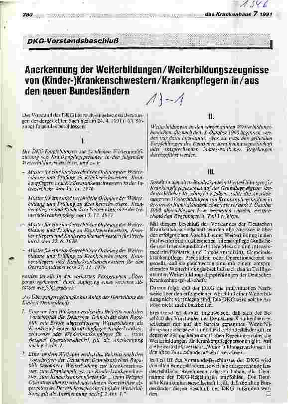 Vorschauseite 1: Anerkennung der Weiterbildung/Weiterbildungszeugnisse von Kinder- Krankenschwestern/Krankenpflegern in/aus den neuen Bundesländern