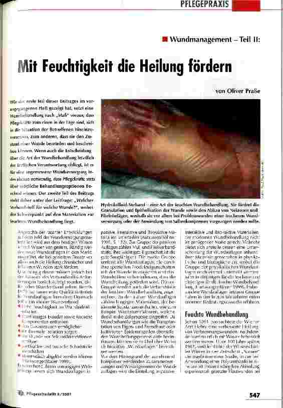 Vorschauseite 1: Mit Feuchtigkeit die Heilung fördern Wundmanagement - Teil II
