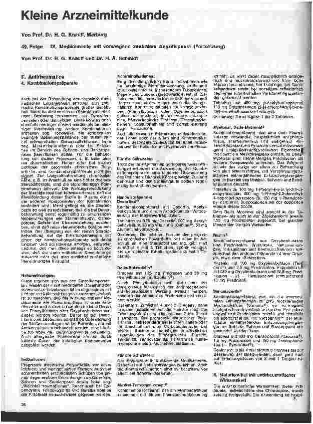 Vorschauseite 1: Kleine Arzneimittelkunde 49. Folge: IX. Medikamente mit vorwiegenden Angriffspunkt (Fortsetzung)