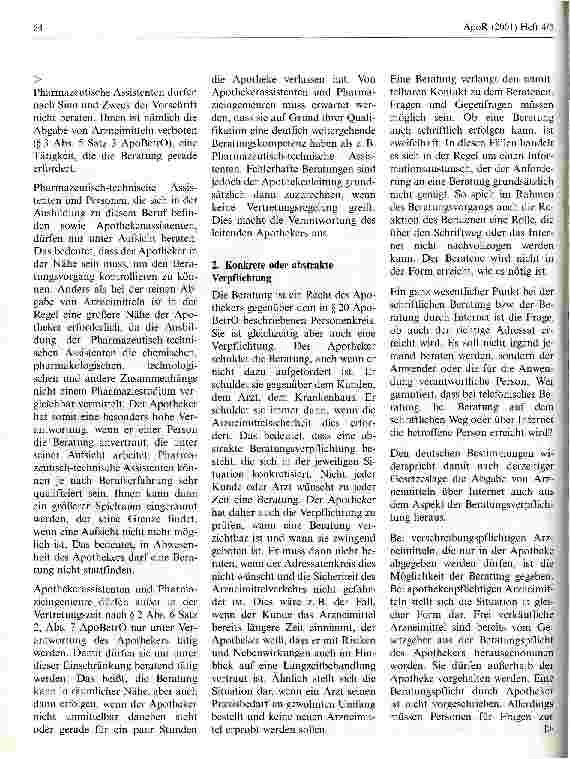 Vorschauseite 3: Die Beratungsfunktion des Apothekers aus rechtlicher Sicht