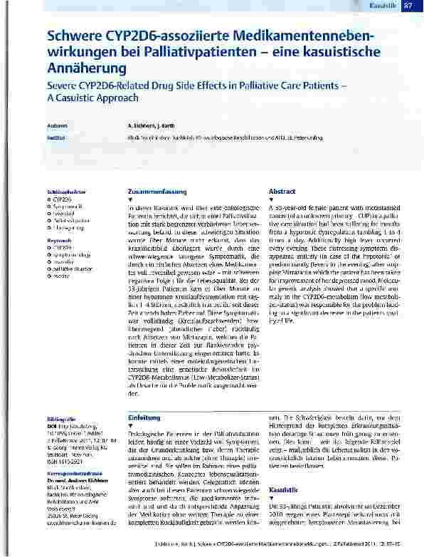 Vorschauseite 1: Schwere CYP2D6-assoziierte Medikamentennebenwirkungen bei Palliativpatienten - eine kasuistische Annäherung